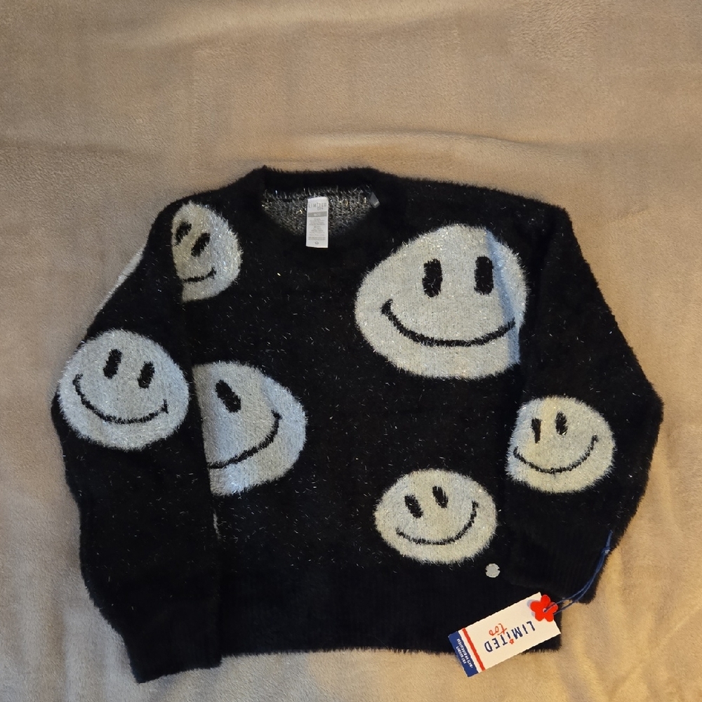 Girls Black Sweater with Smiley Faces Sz M